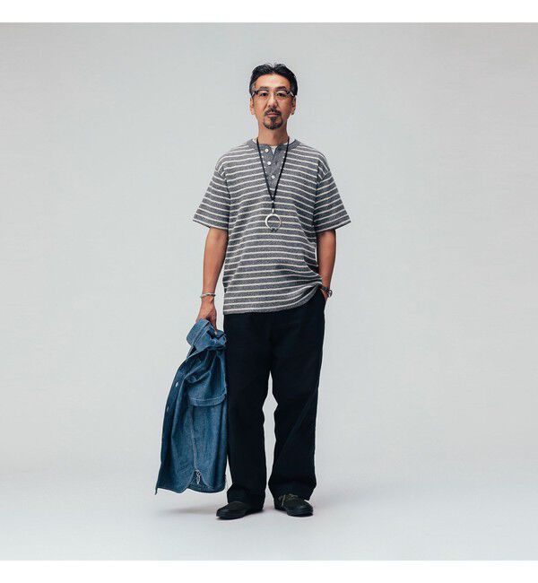 BEAMS PLUS「【別注】Healthknit / Honeycomb Thermal Henry Neck T-shirt Horizontal Stripe」|Tシャツ・カットソー|