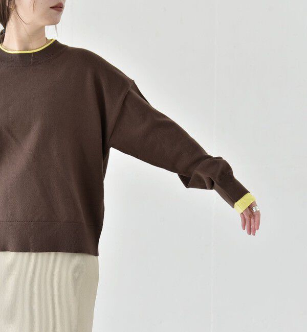 quaranciel「《予約》〈手洗い可能〉配色 レイヤードライク クルーネック ニット プルオーバー」|ニット・セーター|