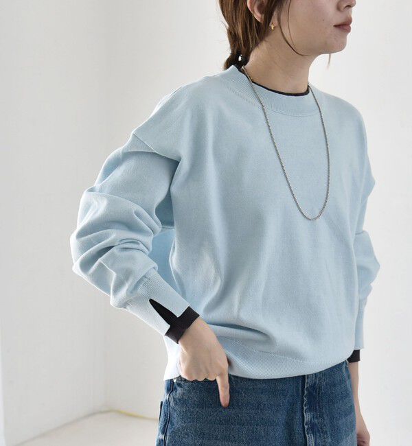 quaranciel「《予約》〈手洗い可能〉配色 レイヤードライク クルーネック ニット プルオーバー」|ニット・セーター|