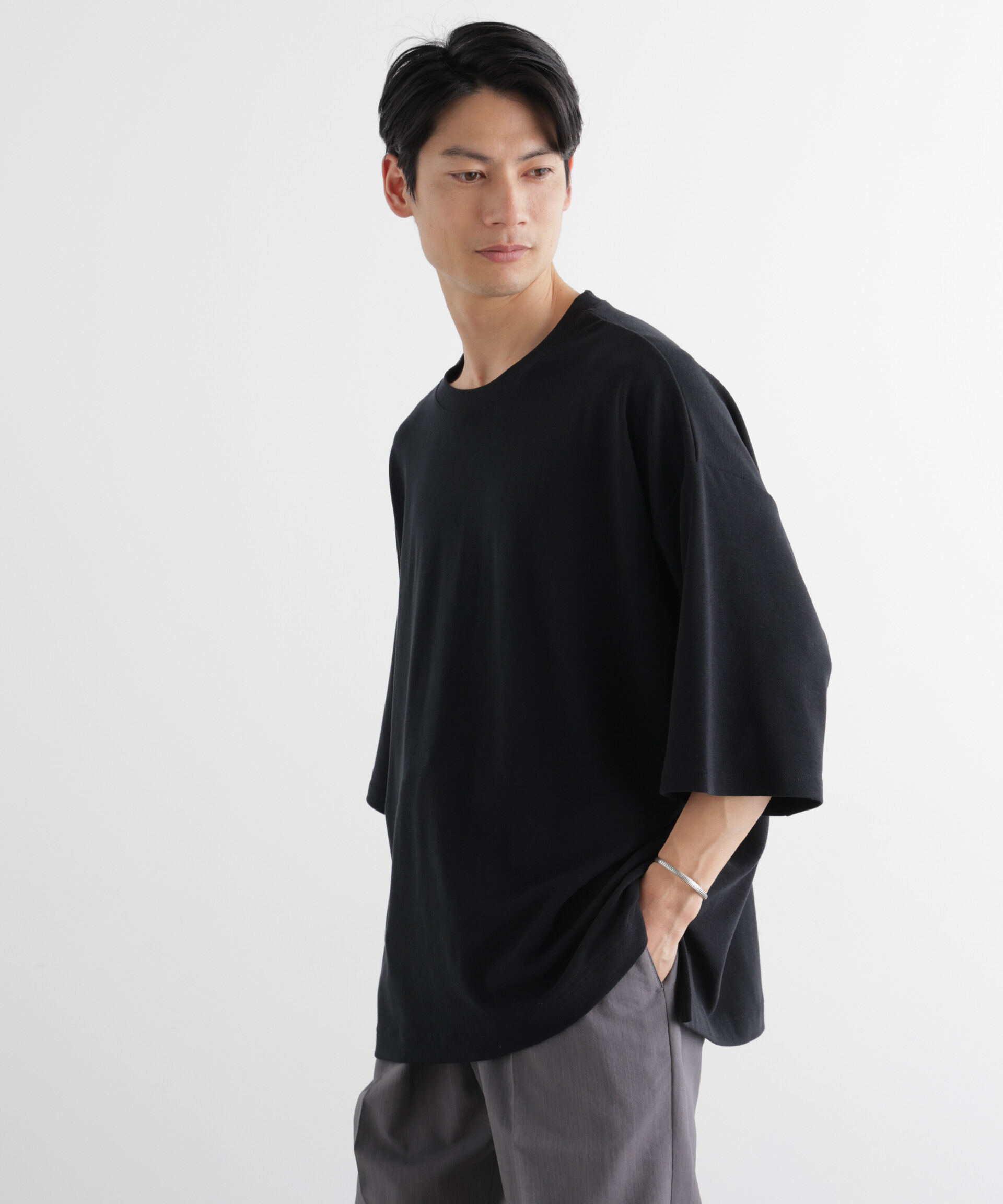 nano･universe「ストレッチフライス BIGTシャツ 半袖」|Tシャツ・カットソー|ブラック