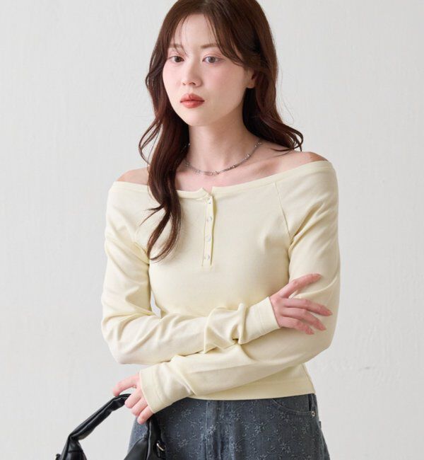  「【無地&ボーダー】オフショルリブtee」|Tシャツ・カットソー|オフホワイト