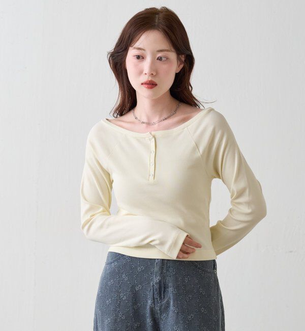  「【無地&ボーダー】オフショルリブtee」|Tシャツ・カットソー|