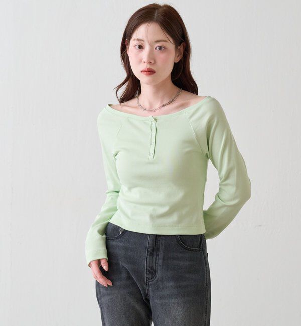  「【無地&ボーダー】オフショルリブtee」|Tシャツ・カットソー|