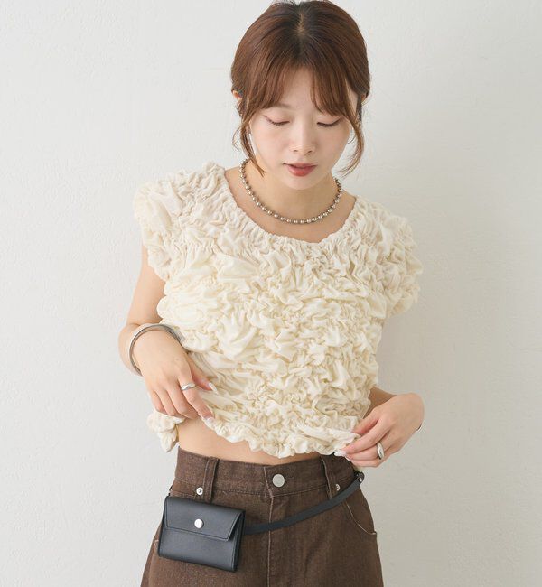  「【新色BRN】《6色展開/伸縮性あり◎》ふわふわシャーリングTシャツ」|Tシャツ・カットソー|