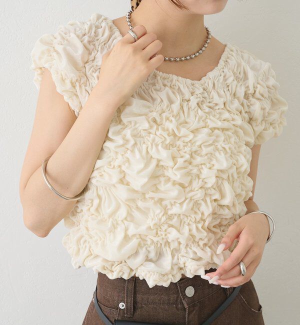  「【新色BRN】《6色展開/伸縮性あり◎》ふわふわシャーリングTシャツ」|Tシャツ・カットソー|