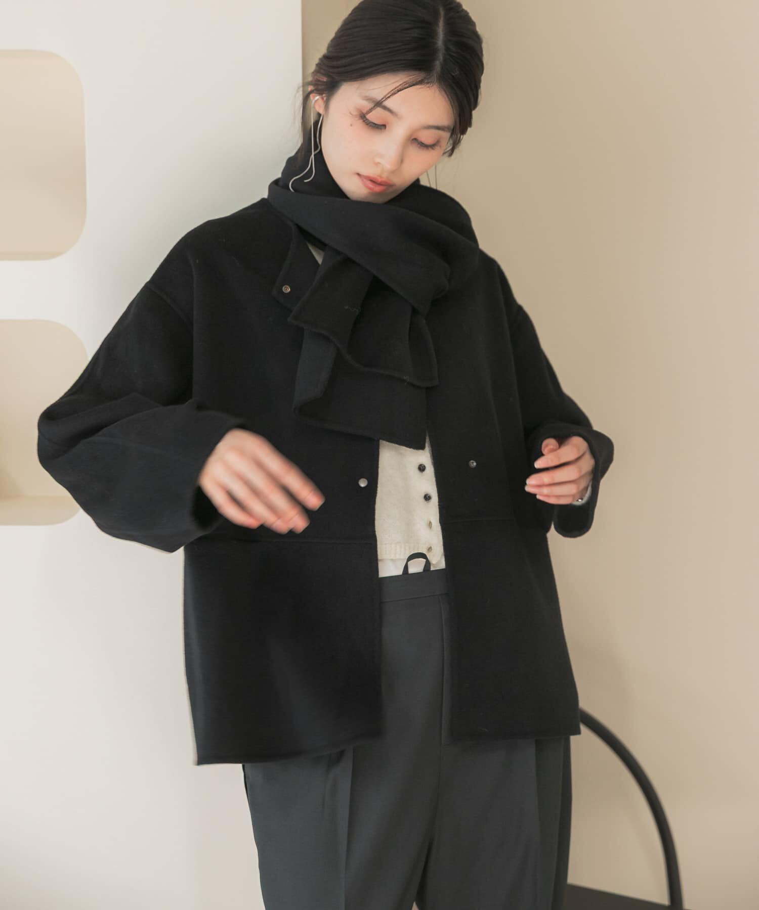URBAN RESEARCH ROSSO「カシミヤビーバーストール付ノーカラーコート」|ノーカラーコート|