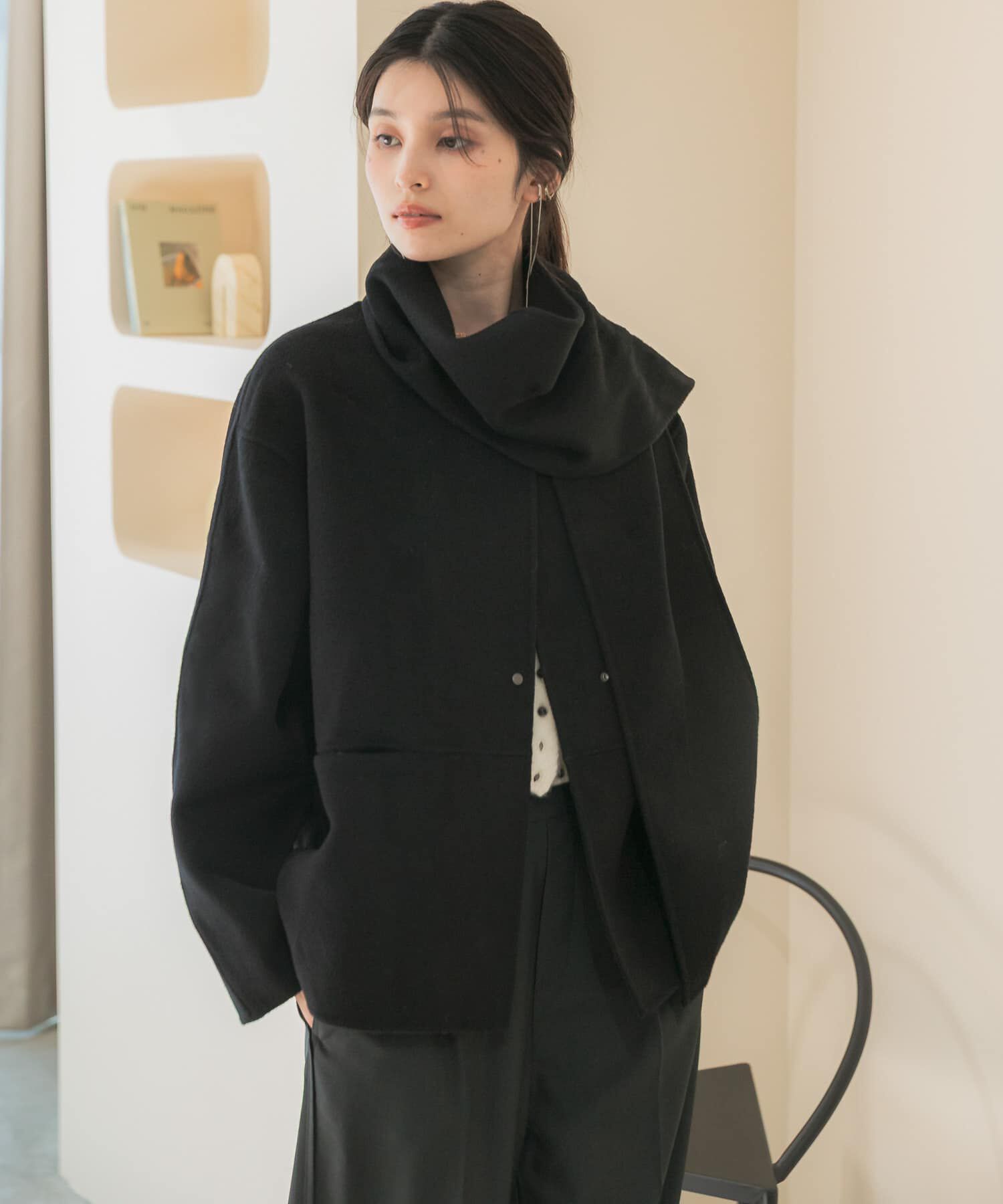URBAN RESEARCH ROSSO「カシミヤビーバーストール付ノーカラーコート」|ノーカラーコート|