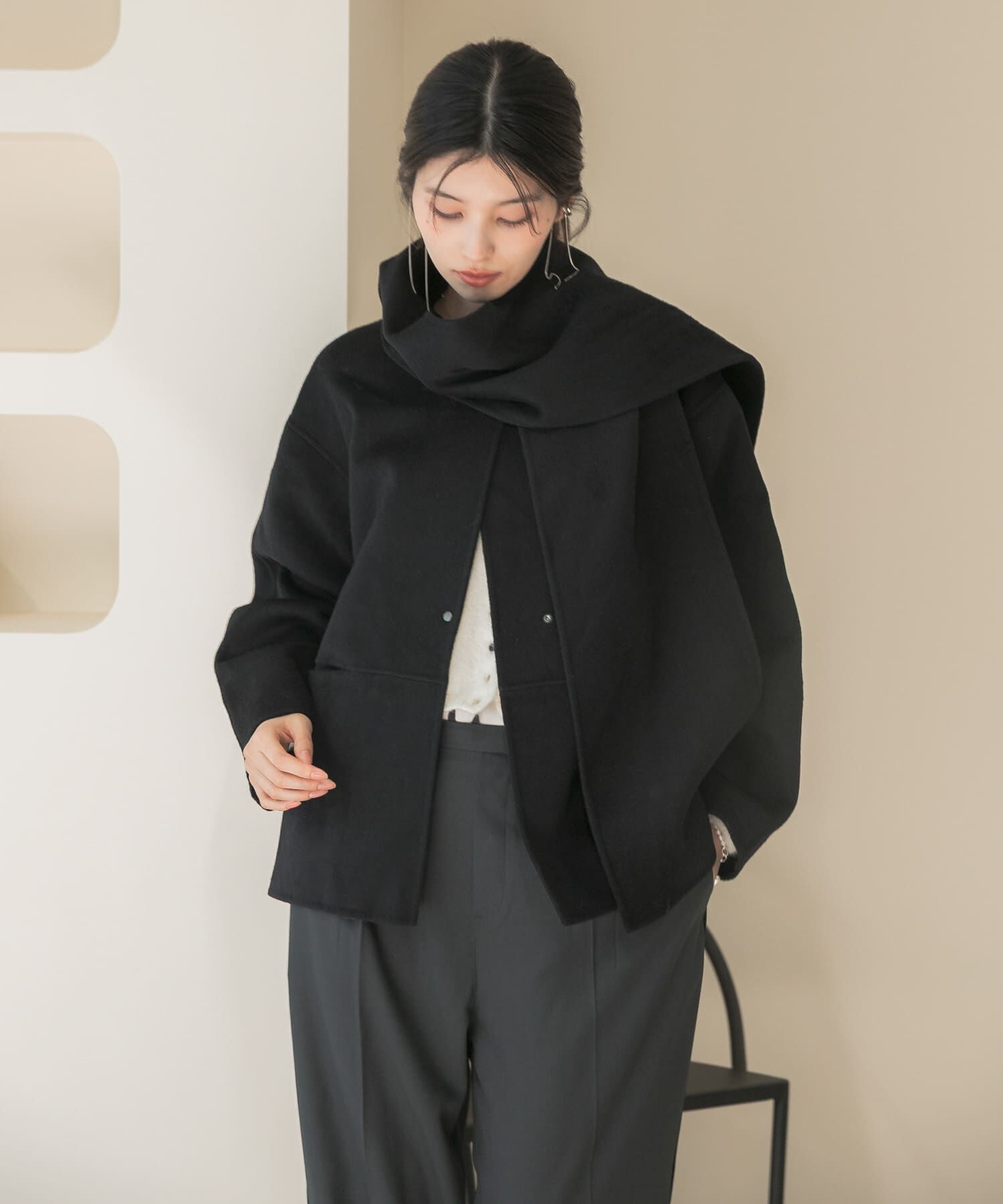 URBAN RESEARCH ROSSO「カシミヤビーバーストール付ノーカラーコート」|ノーカラーコート|