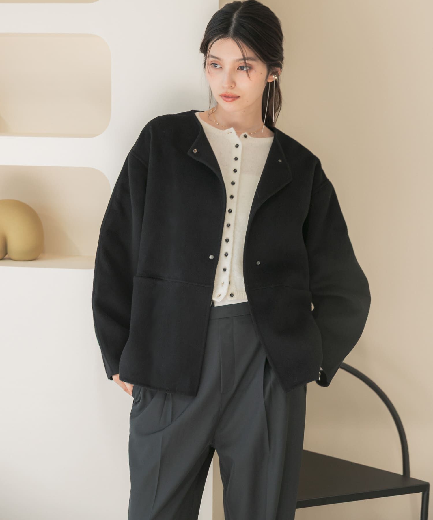 URBAN RESEARCH ROSSO「カシミヤビーバーストール付ノーカラーコート」|ノーカラーコート|