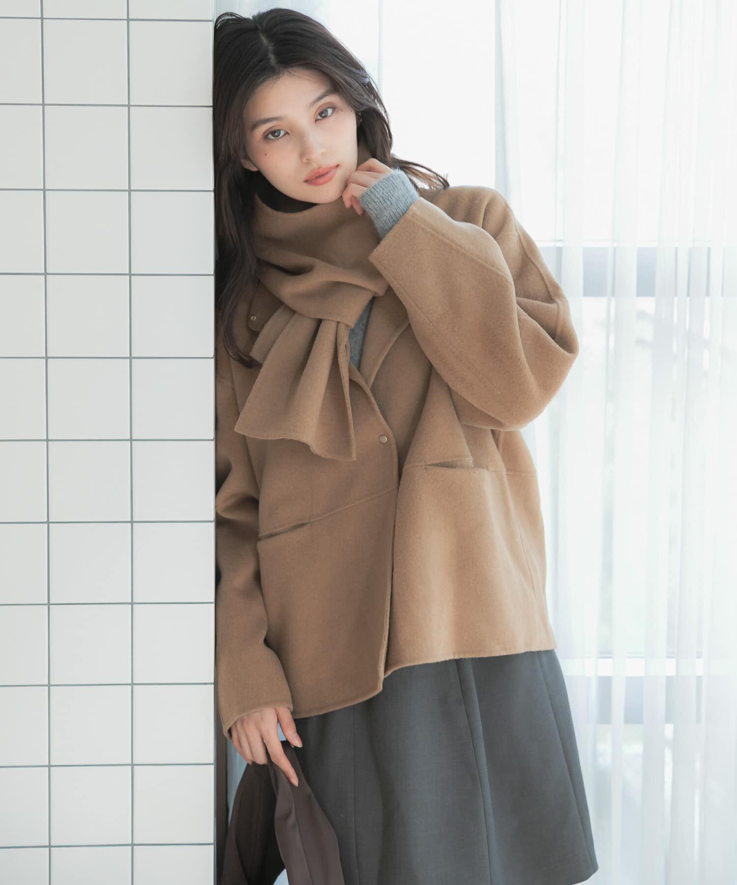 URBAN RESEARCH ROSSO「カシミヤビーバーストール付ノーカラーコート」|ノーカラーコート|キャメル