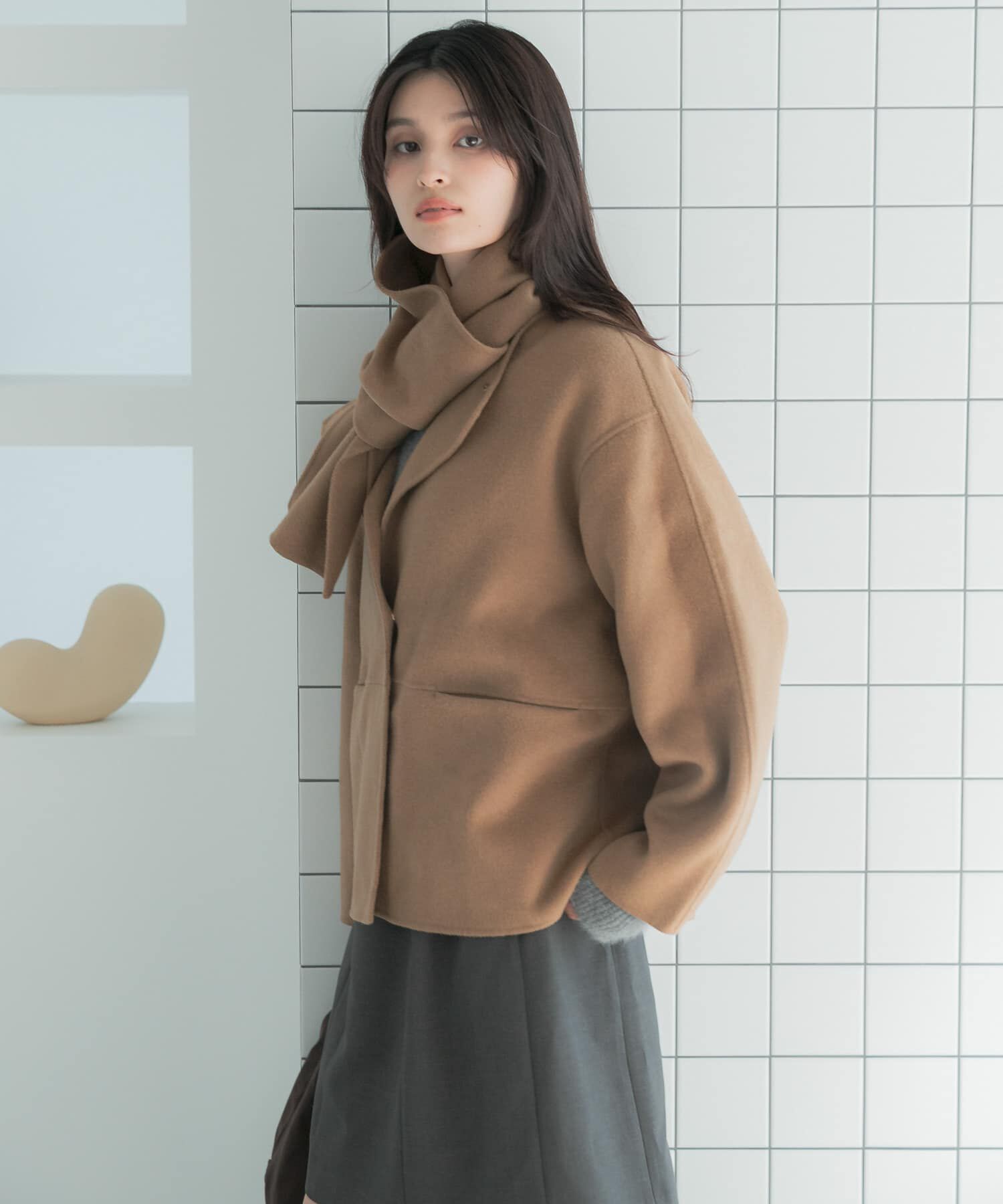 URBAN RESEARCH ROSSO「カシミヤビーバーストール付ノーカラーコート」|ノーカラーコート|