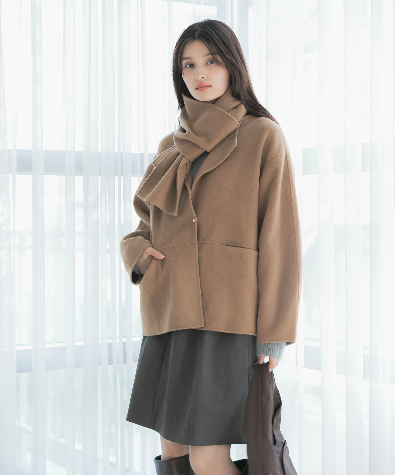 URBAN RESEARCH ROSSO「カシミヤビーバーストール付ノーカラーコート」|ノーカラーコート|