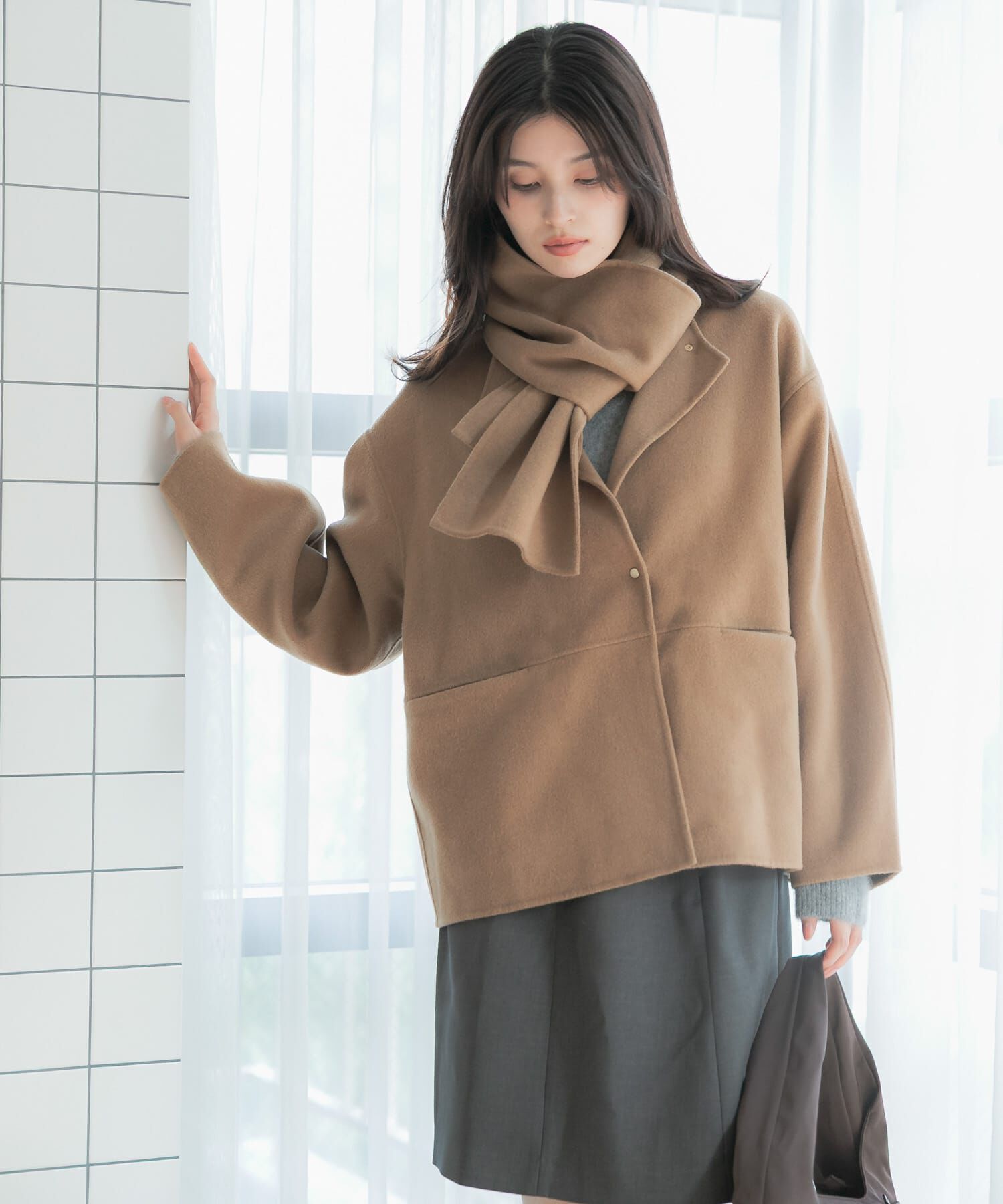 URBAN RESEARCH ROSSO「カシミヤビーバーストール付ノーカラーコート」|ノーカラーコート|