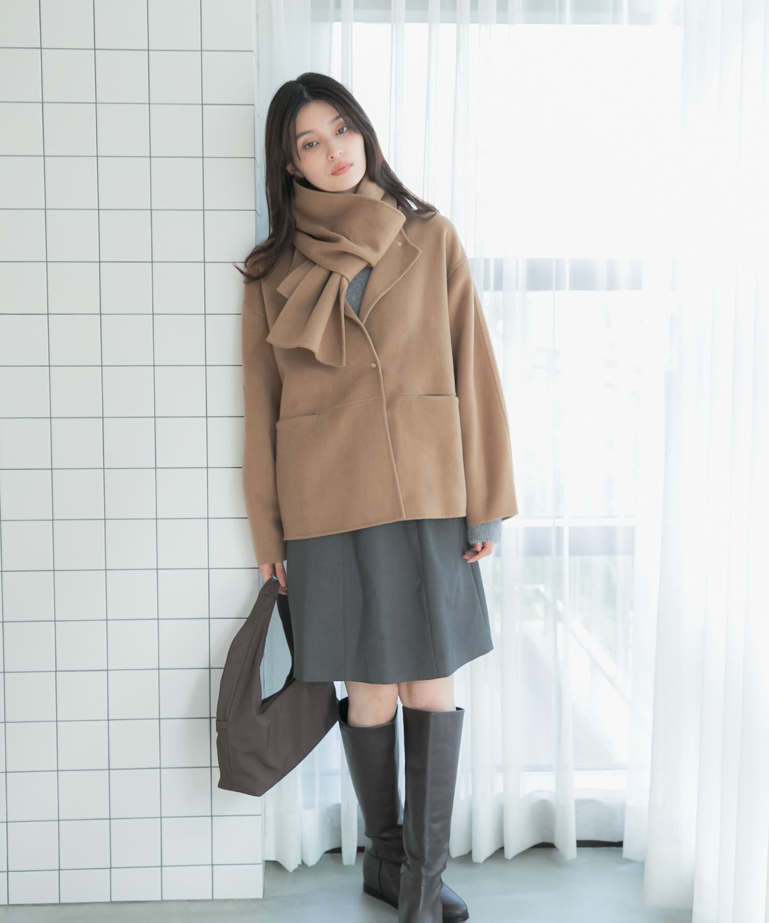 URBAN RESEARCH ROSSO「カシミヤビーバーストール付ノーカラーコート」|ノーカラーコート|