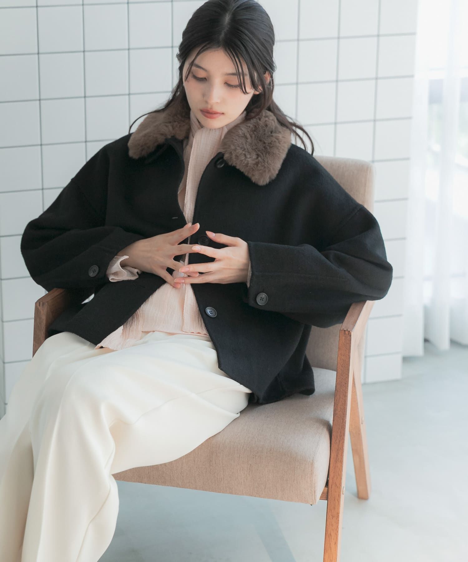 URBAN RESEARCH ROSSO「『WEB/一部店舗限定』2wayファーカラーリバーショートコート」|ノーカラーコート|