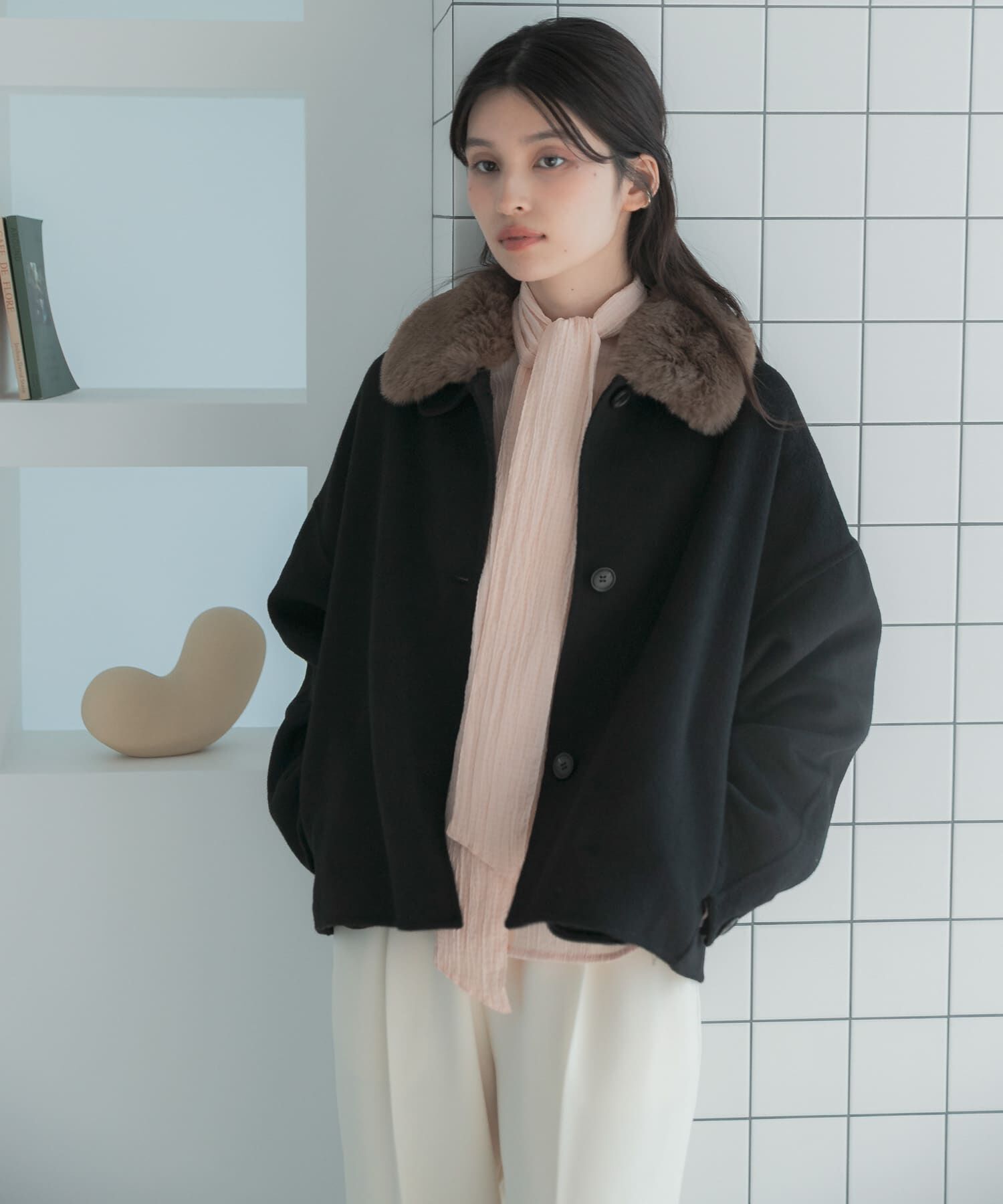 URBAN RESEARCH ROSSO「『WEB/一部店舗限定』2wayファーカラーリバーショートコート」|ノーカラーコート|