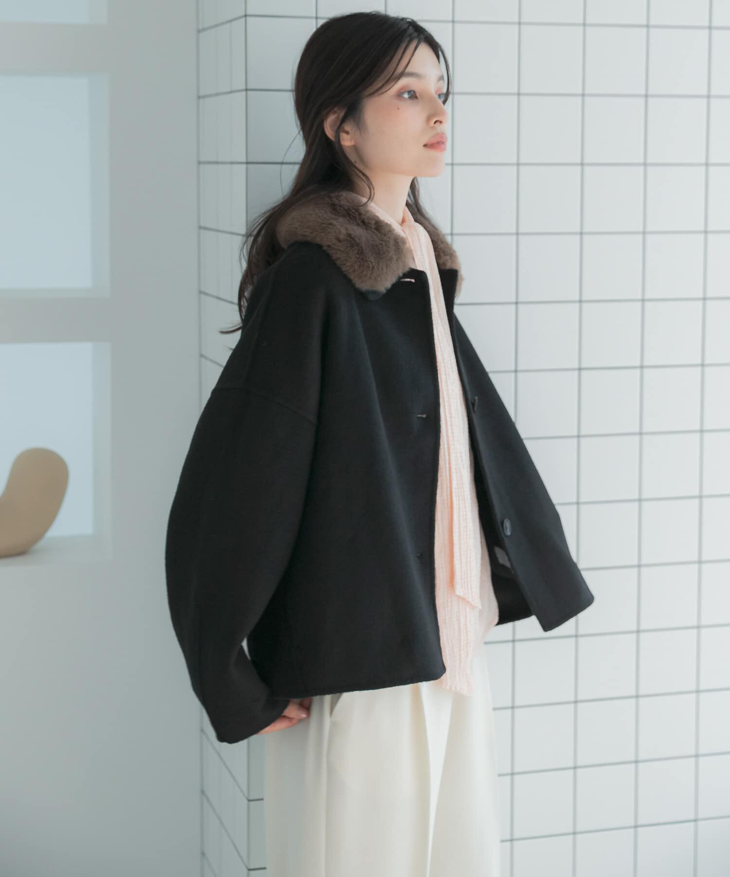 URBAN RESEARCH ROSSO「『WEB/一部店舗限定』2wayファーカラーリバーショートコート」|ノーカラーコート|