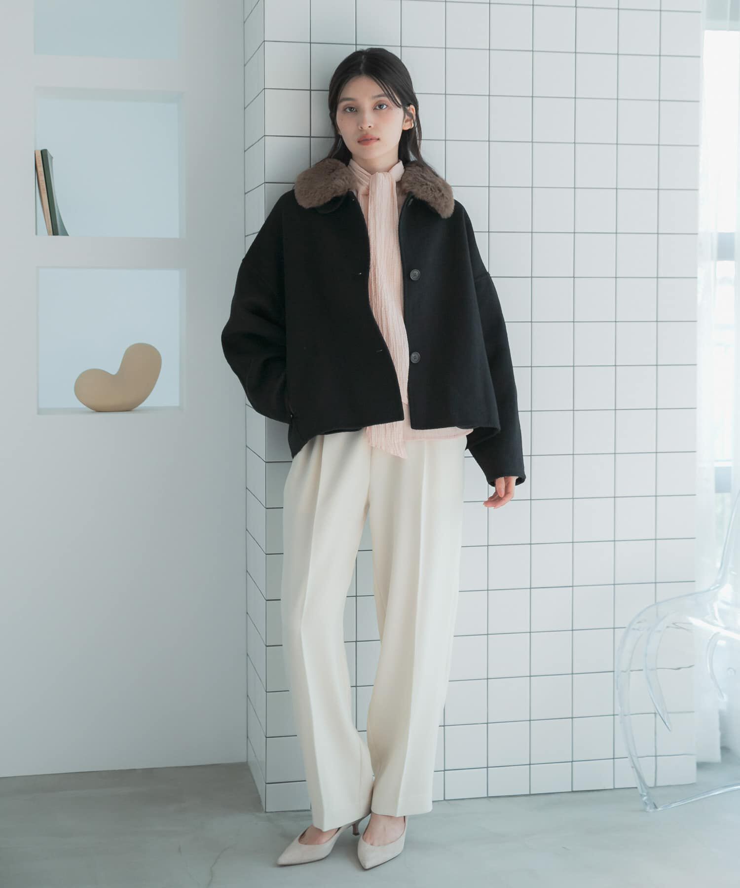 URBAN RESEARCH ROSSO「『WEB/一部店舗限定』2wayファーカラーリバーショートコート」|ノーカラーコート|