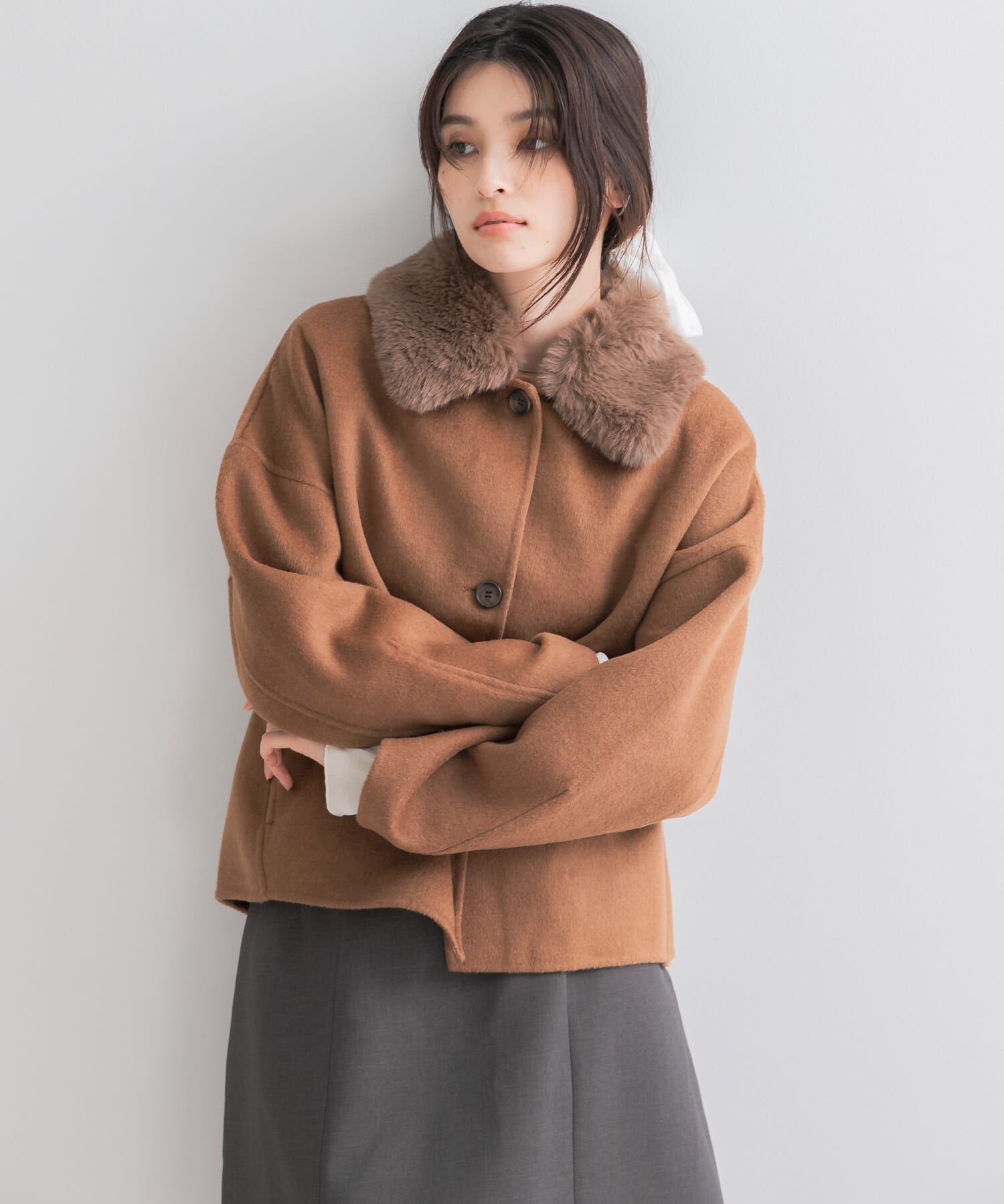 URBAN RESEARCH ROSSO「『WEB/一部店舗限定』2wayファーカラーリバーショートコート」|ノーカラーコート|