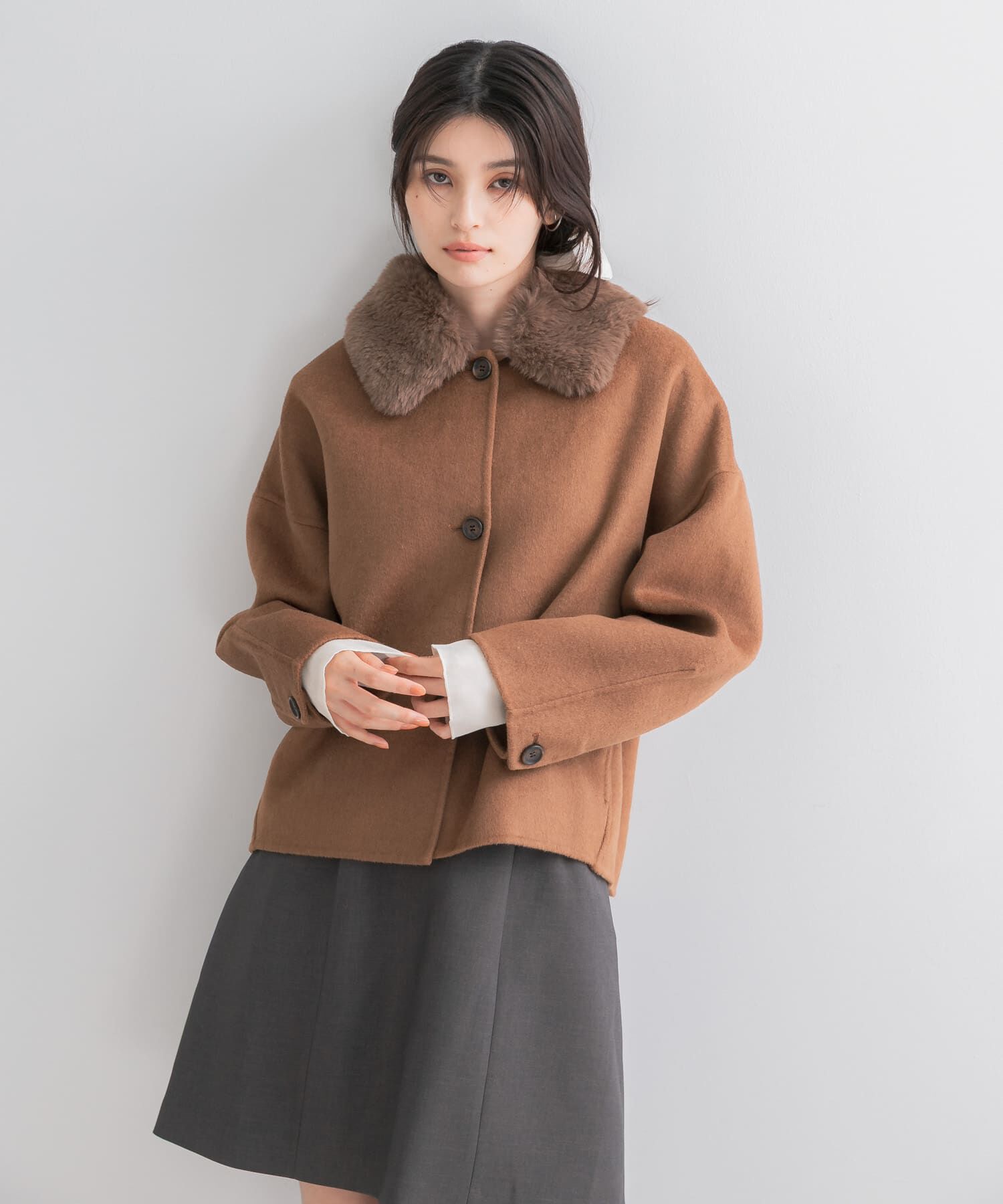 URBAN RESEARCH ROSSO「『WEB/一部店舗限定』2wayファーカラーリバーショートコート」|ノーカラーコート|