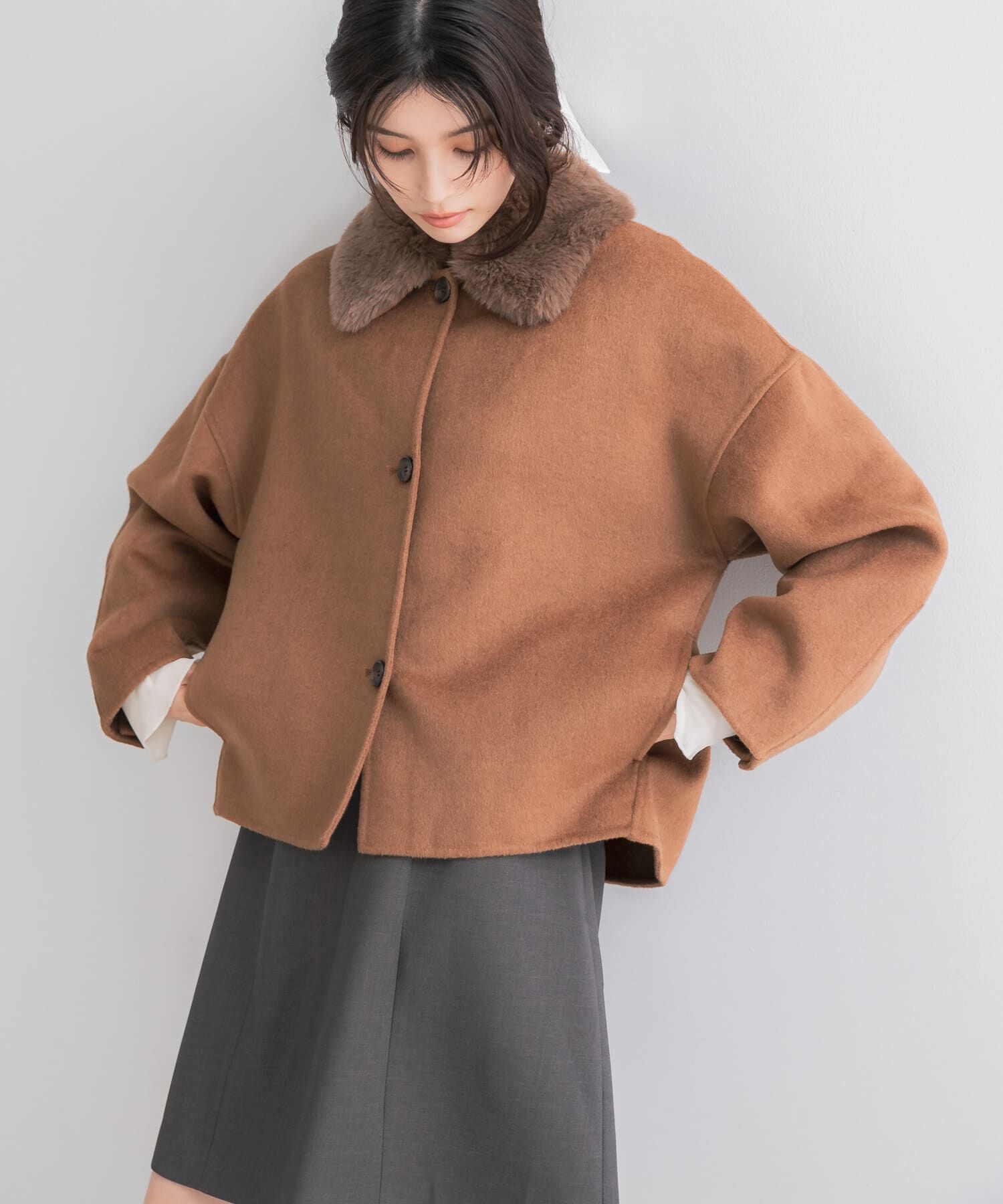 URBAN RESEARCH ROSSO「『WEB/一部店舗限定』2wayファーカラーリバーショートコート」|ノーカラーコート|