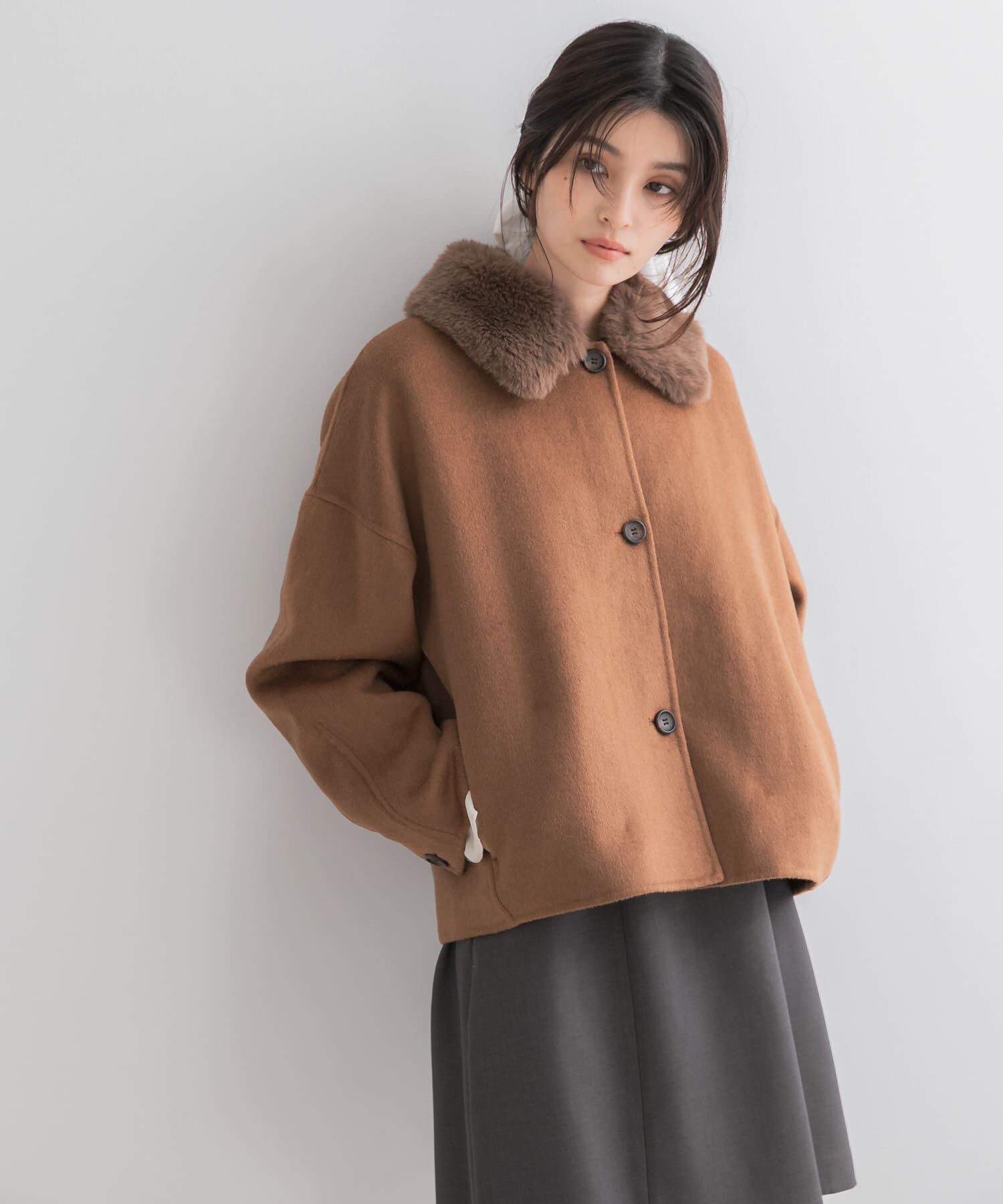 URBAN RESEARCH ROSSO「『WEB/一部店舗限定』2wayファーカラーリバーショートコート」|ノーカラーコート|