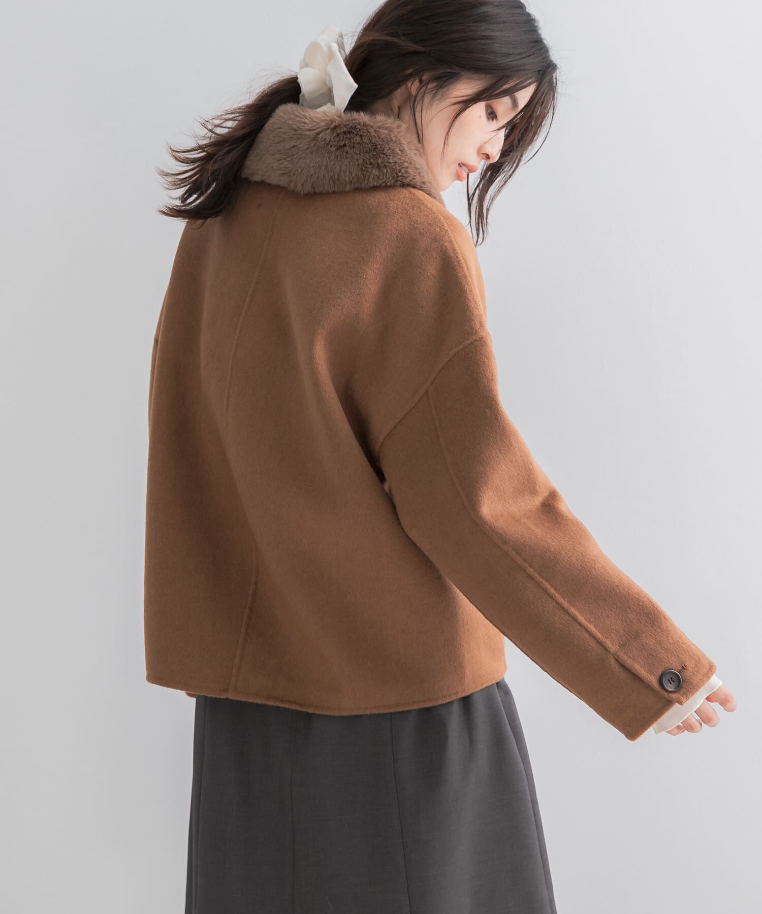 URBAN RESEARCH ROSSO「『WEB/一部店舗限定』2wayファーカラーリバーショートコート」|ノーカラーコート|