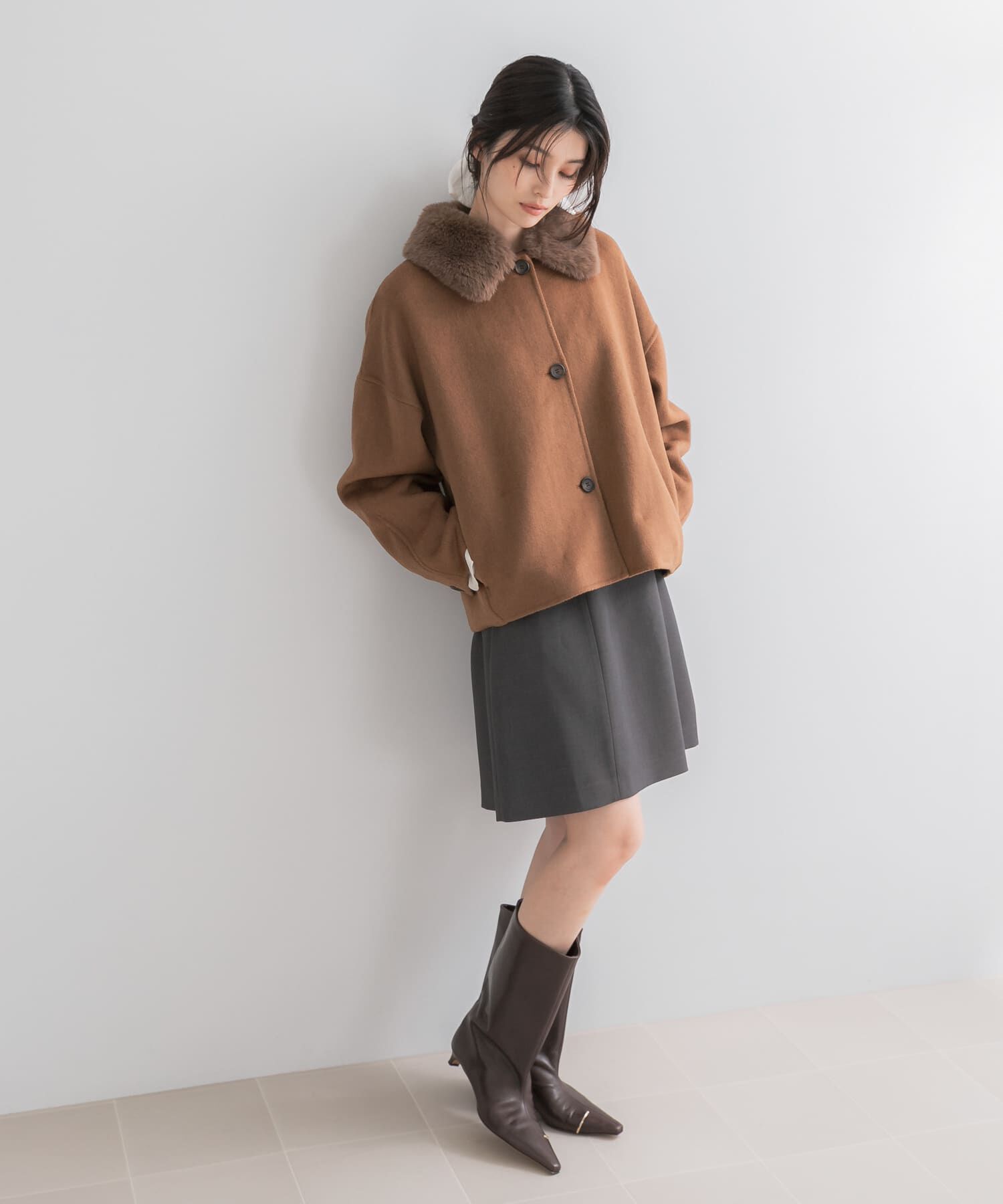 URBAN RESEARCH ROSSO「『WEB/一部店舗限定』2wayファーカラーリバーショートコート」|ノーカラーコート|