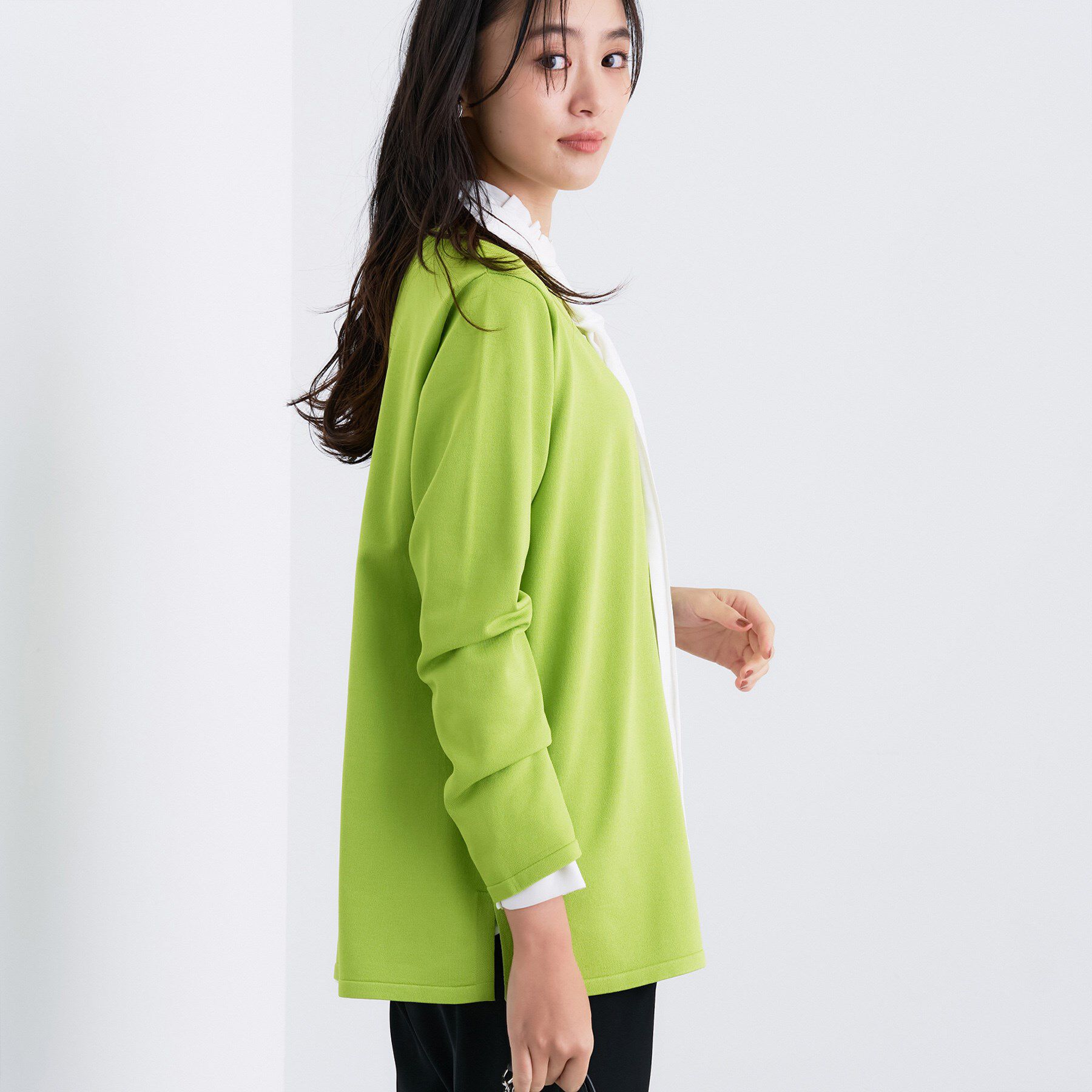 INDIVI「ロングライン ストレッチニット」|ニット・セーター|