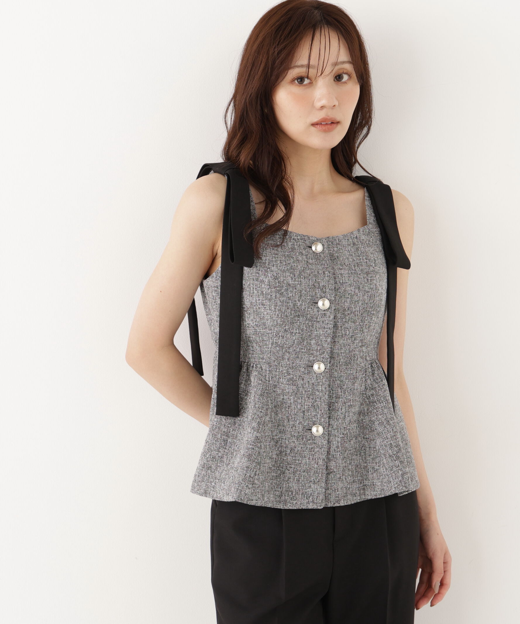 PROPORTION BODY DRESSING「リボンペプラムジレ」|ブルゾン・スタジャン|ブラックミッ 1