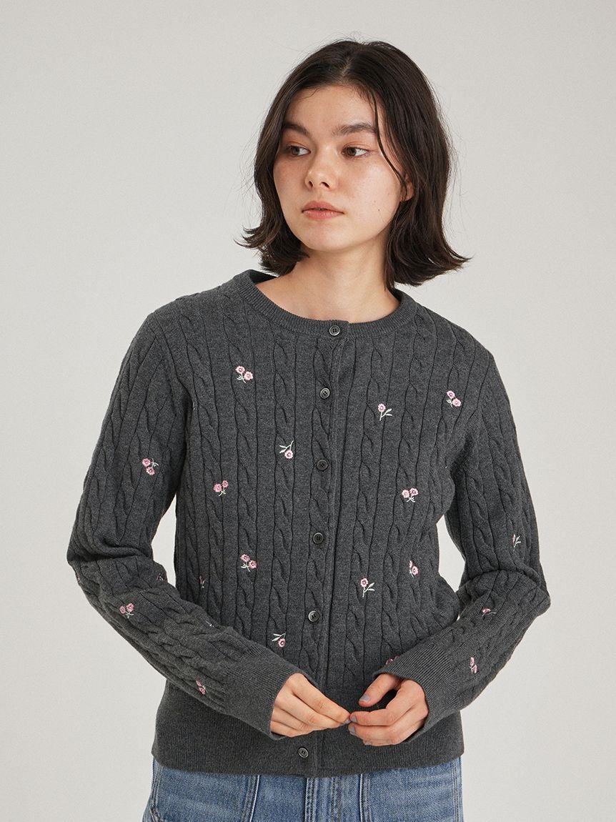 Mila Owen「フラワー刺繍ニットカーデ」|カーディガン|