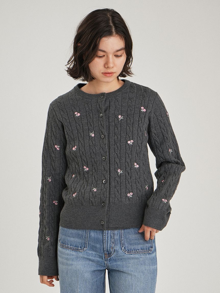Mila Owen「フラワー刺繍ニットカーデ」|カーディガン|