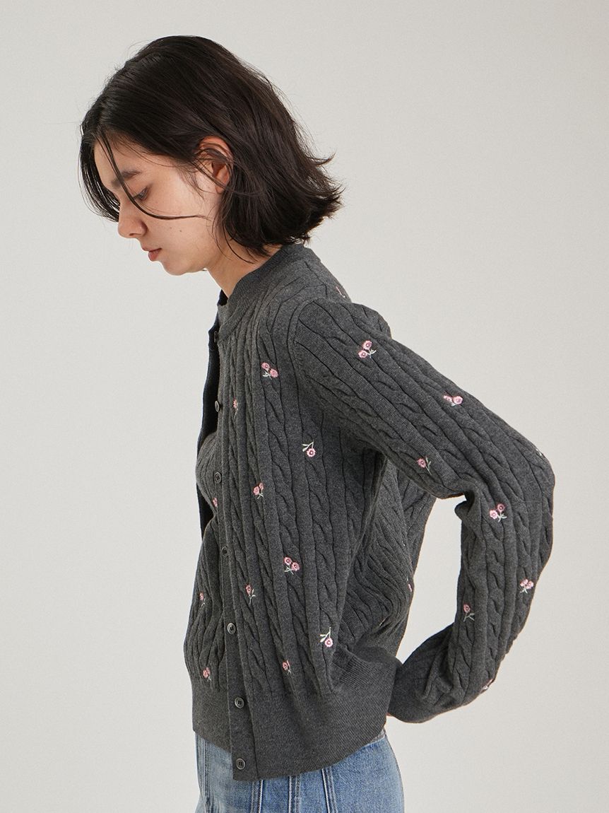 Mila Owen「フラワー刺繍ニットカーデ」|カーディガン|