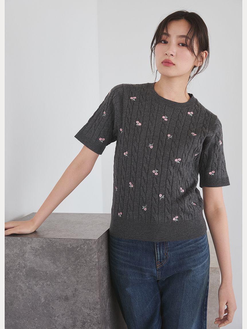 Mila Owen「フラワー刺繍ニットプルオーバー」|ニット・セーター|