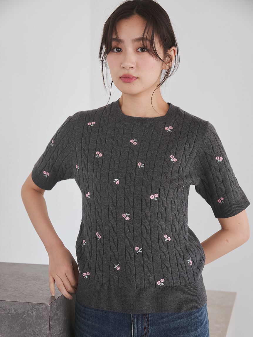 Mila Owen「フラワー刺繍ニットプルオーバー」|ニット・セーター|