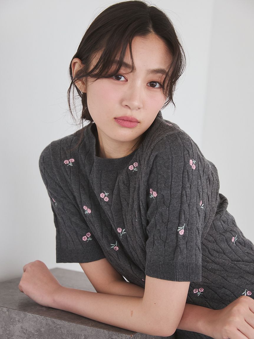 Mila Owen「フラワー刺繍ニットプルオーバー」|ニット・セーター|