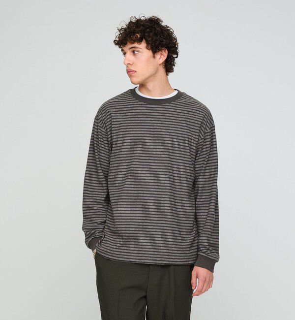 UNITED ARROWS green label relaxing「ラフ ボーダー クルーネック 長袖 Tシャツ」|Tシャツ・カットソー|DK.GRAY