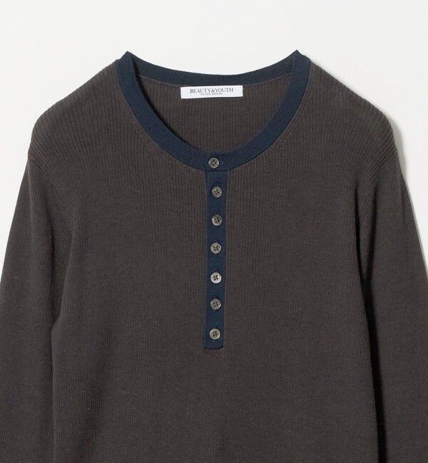 BEAUTY&YOUTH UNITED ARROWS「バイカラー ヘンリーネック リブ ニットプルオーバー ウォッシャブル」|ニット・セーター|