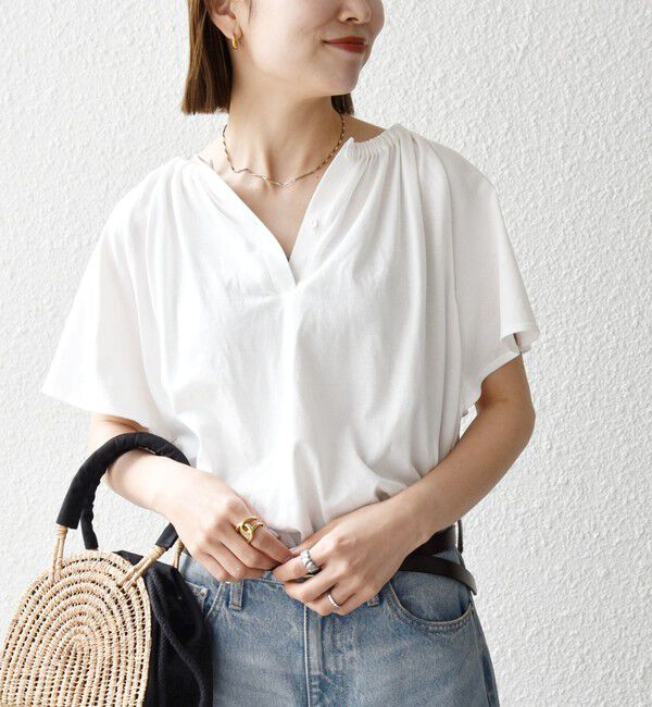 SHIPS any「SHIPS any:〈UVカット/接触冷感/吸水速乾/洗濯機可能〉USAコットン フレア TEE」|Tシャツ・カットソー|