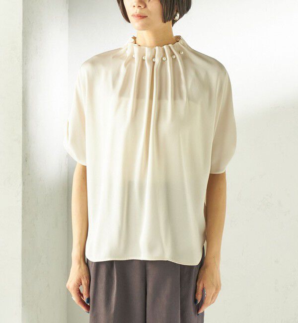 SHIPS for women「【一部WEB限定】〈手洗い可能〉パール モチーフ ネック ギャザー ドルマン ブラウス」|シャツ・ブラウス|