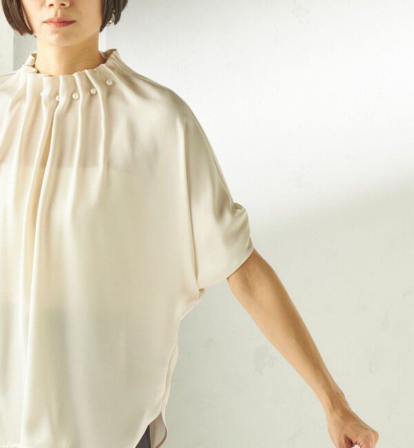 SHIPS for women「【一部WEB限定】〈手洗い可能〉パール モチーフ ネック ギャザー ドルマン ブラウス」|シャツ・ブラウス|