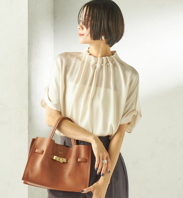 SHIPS for women「【一部WEB限定】〈手洗い可能〉パール モチーフ ネック ギャザー ドルマン ブラウス」|シャツ・ブラウス|