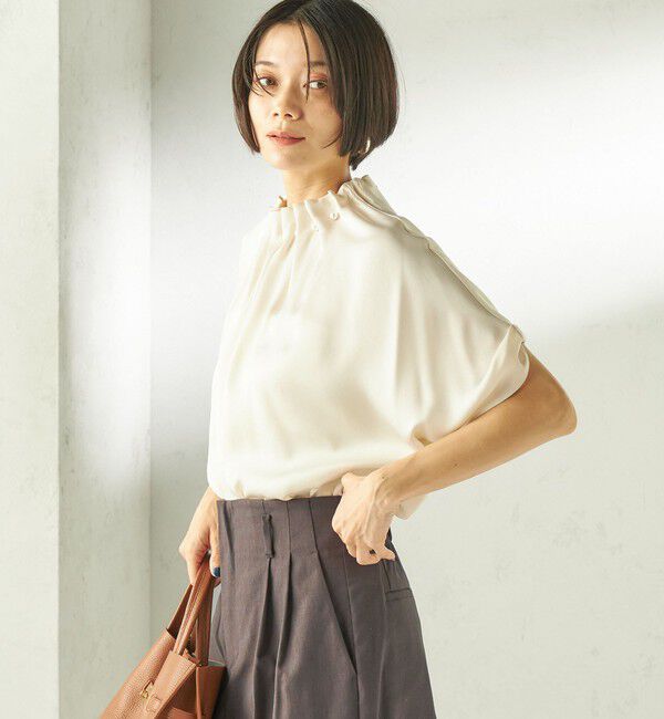 SHIPS for women「【一部WEB限定】〈手洗い可能〉パール モチーフ ネック ギャザー ドルマン ブラウス」|シャツ・ブラウス|