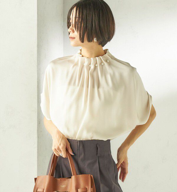 SHIPS for women「【一部WEB限定】〈手洗い可能〉パール モチーフ ネック ギャザー ドルマン ブラウス」|シャツ・ブラウス|
