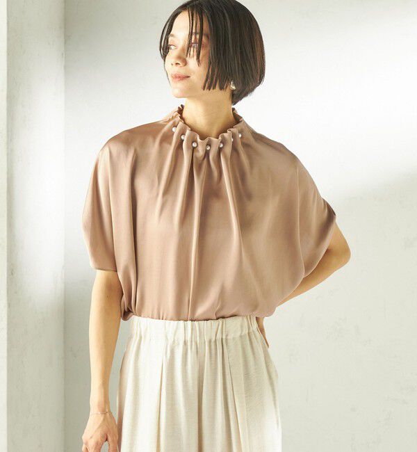 SHIPS for women「【一部WEB限定】〈手洗い可能〉パール モチーフ ネック ギャザー ドルマン ブラウス」|シャツ・ブラウス|