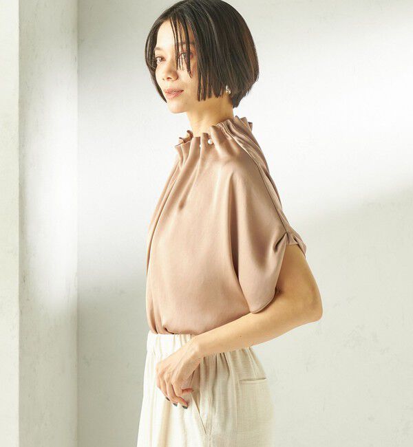 SHIPS for women「【一部WEB限定】〈手洗い可能〉パール モチーフ ネック ギャザー ドルマン ブラウス」|シャツ・ブラウス|
