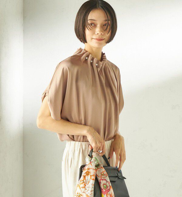 SHIPS for women「【一部WEB限定】〈手洗い可能〉パール モチーフ ネック ギャザー ドルマン ブラウス」|シャツ・ブラウス|