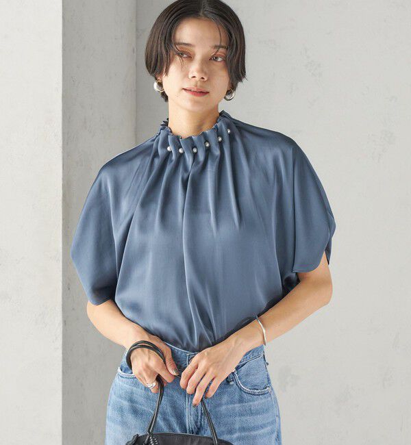 SHIPS for women「【一部WEB限定】〈手洗い可能〉パール モチーフ ネック ギャザー ドルマン ブラウス」|シャツ・ブラウス|