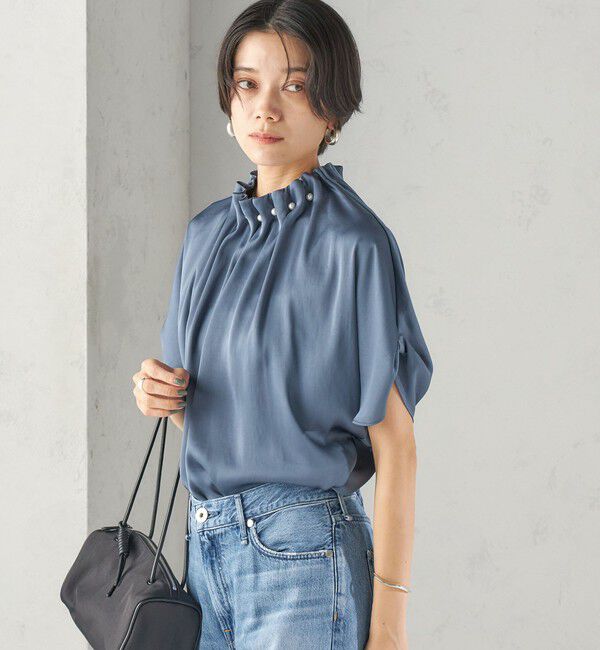 SHIPS for women「【一部WEB限定】〈手洗い可能〉パール モチーフ ネック ギャザー ドルマン ブラウス」|シャツ・ブラウス|