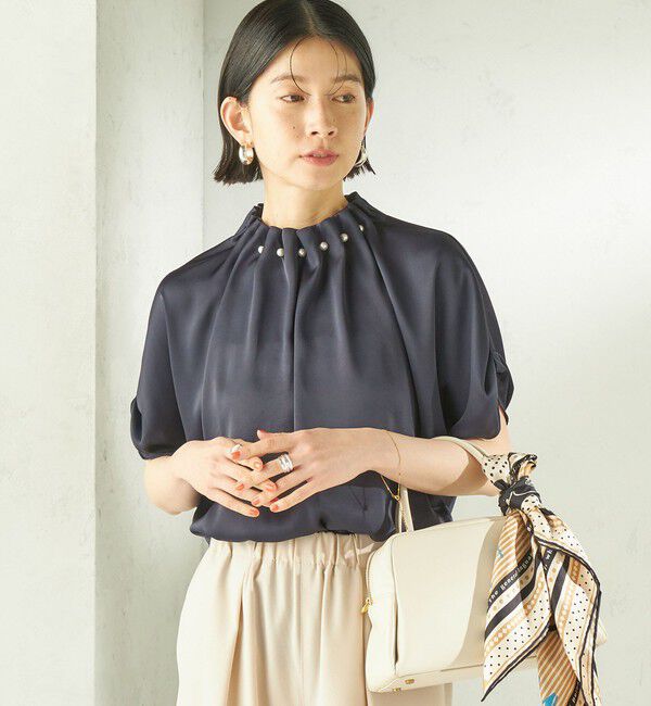 SHIPS for women「【一部WEB限定】〈手洗い可能〉パール モチーフ ネック ギャザー ドルマン ブラウス」|シャツ・ブラウス|